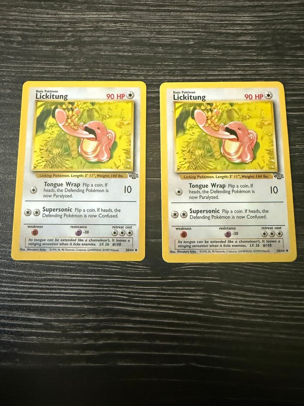 Vintage 1999 Pokemon Jungle Set Lickitung 38/64 Uncommon Card Lot (2)